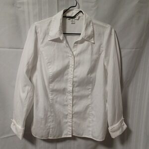 August Max Woman Button Down Womens XS White French Cuff Braid Button Cotton Top